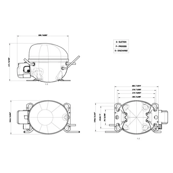 Компрессор для холодильника EMBRACO ASPERA EMT6160Y R600a 653W (с пусковым реле RSIR/RSCR)